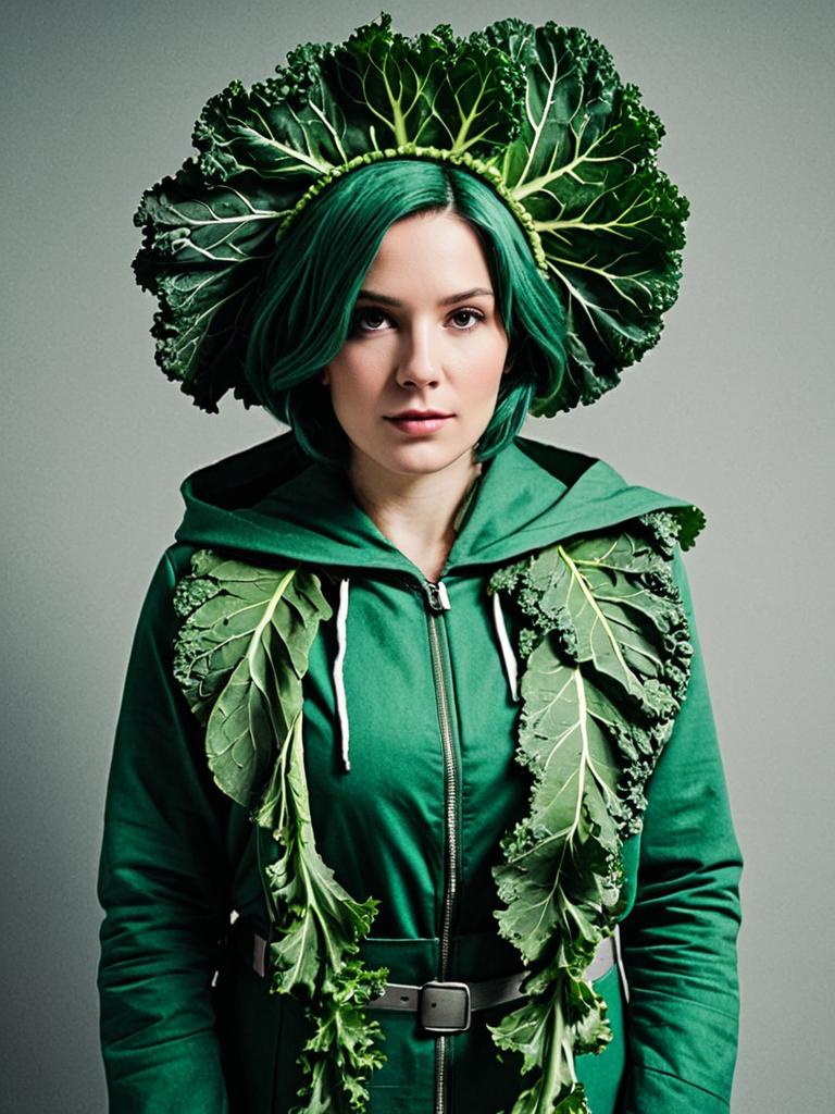 Realistic Kale Cosplay Costume with Green Hair Woman