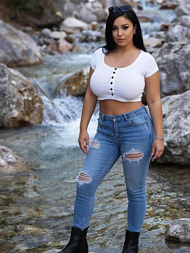 Woman in White Cropped T-Shirt and Distressed Jeans by Rocky River