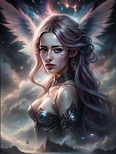 Fantasy Woman with Ethereal Wings and Armor