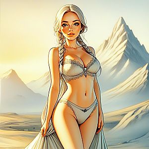 Fantasy Digital Art of Woman in Lingerie in Desert Landscape