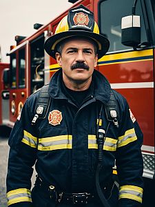 Man in Firefighter Costume Cinematic Realism Editorial Portrait