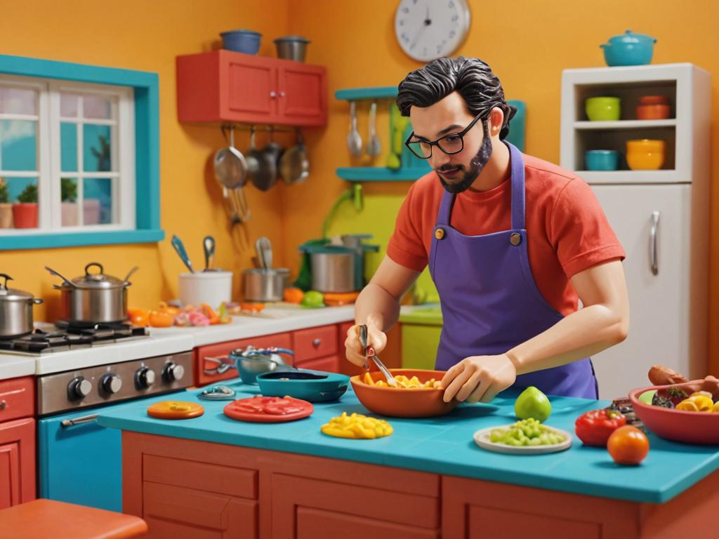 Man Cooking in Vibrant Kitchen