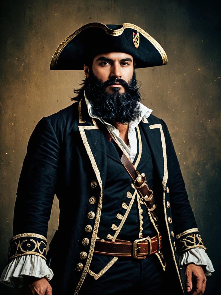 Realistic Blackbeard Pirate Costume Man Cosplay Portrait
