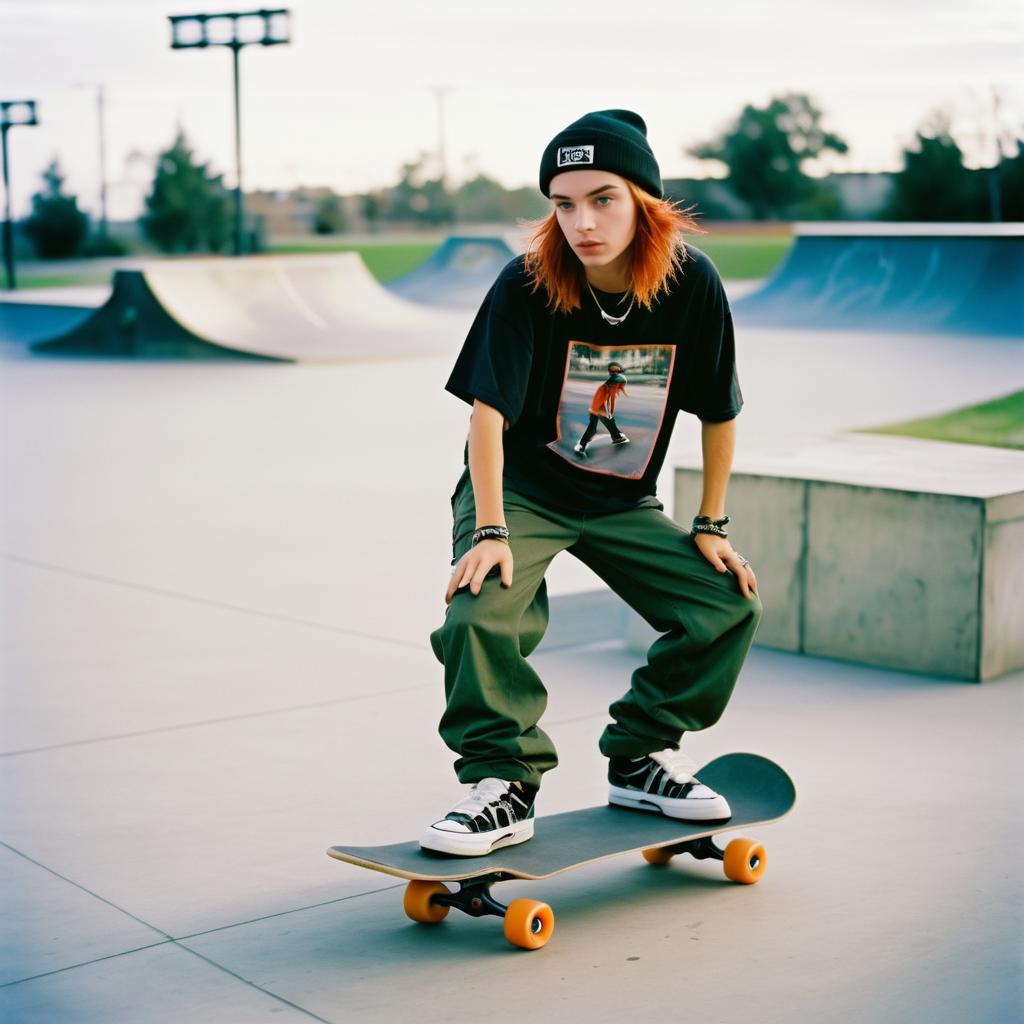 Sassy Young Woman Skateboarding in Urban Skatepark