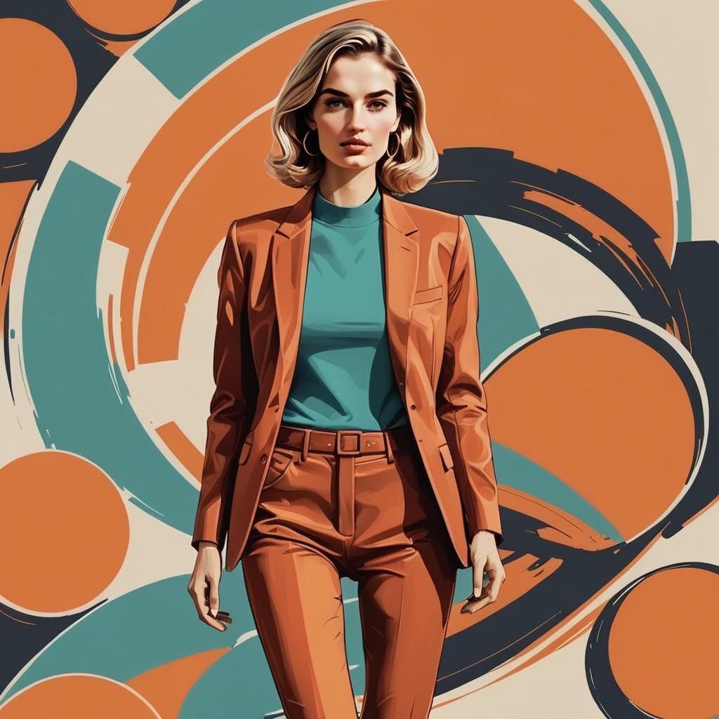 Confident Woman in Rust Suit Against Abstract Background Confident Woman in Rust Suit Against Abstract Background
