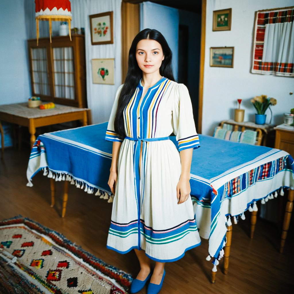 Confident Woman in Cozy Folk-Inspired Room Confident Woman in Cozy Folk-Inspired Room