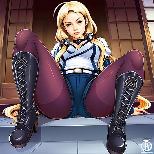 Stylized Anime Illustration of a Confident Woman in Traditional Japanese Setting