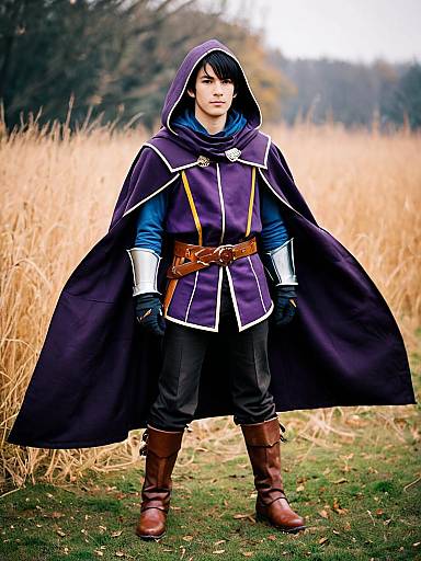 Morgan Male Fire Emblem Cosplay Outdoors with Purple Cloak