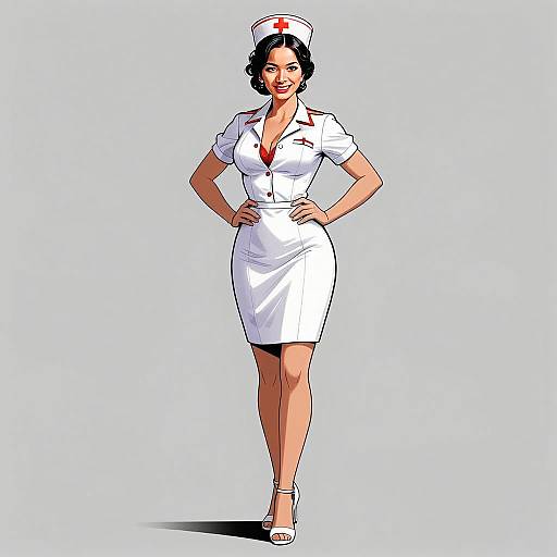 Retro Pin-Up Style Woman in Classic Nurse Uniform Illustration
