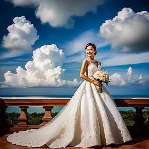 Radiant Bride on Terrace with Scenic View