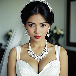 Elegant Ninang Wedding Hairstyle and Jewelry on Bride in White Dress