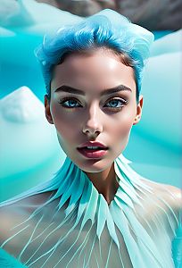 Portrait of a Woman with Blue Hair and Aqua Background