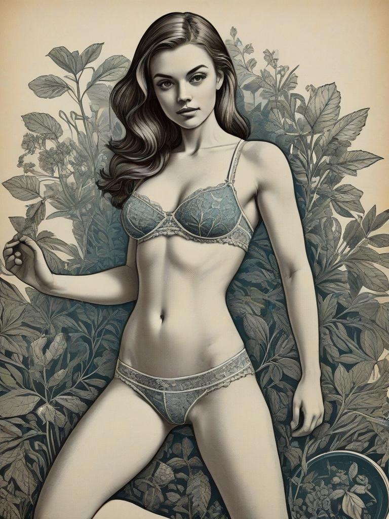 Woman in Lingerie Amidst Lush Foliage