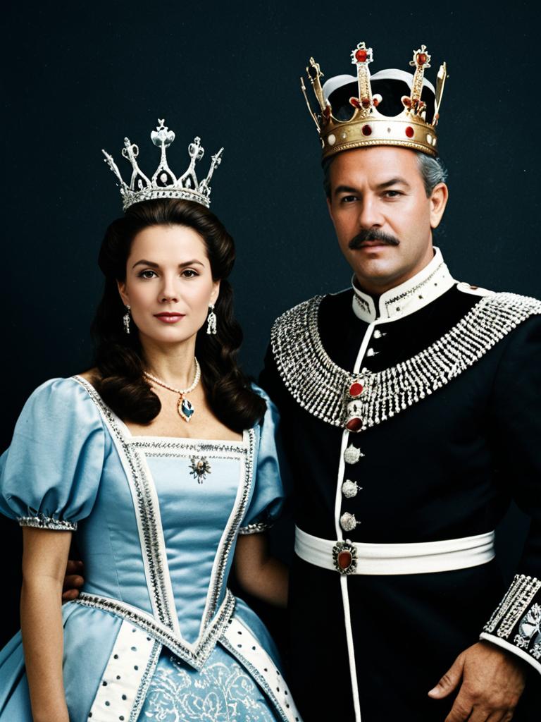 Photorealistic Portrait of Couple in King and Queen Costumes in Studio