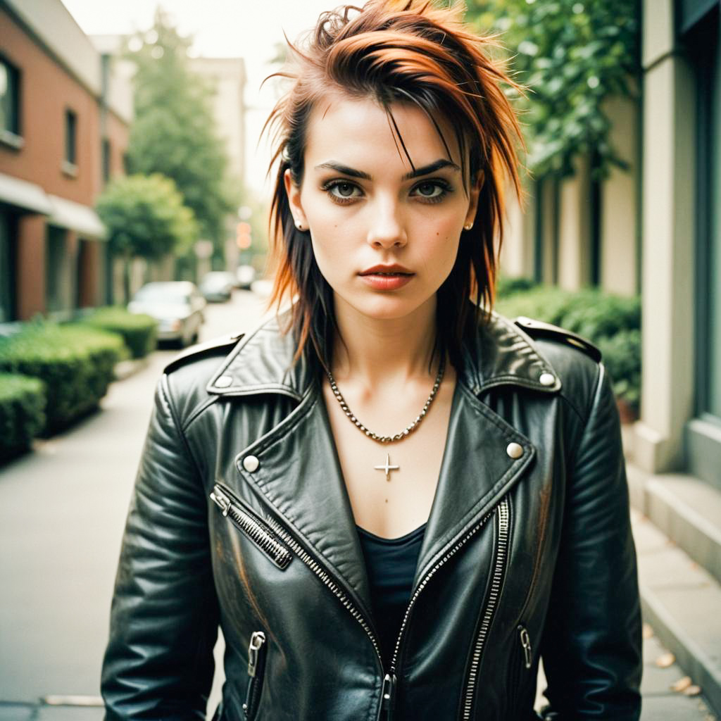 Confident Woman in Leather Jacket