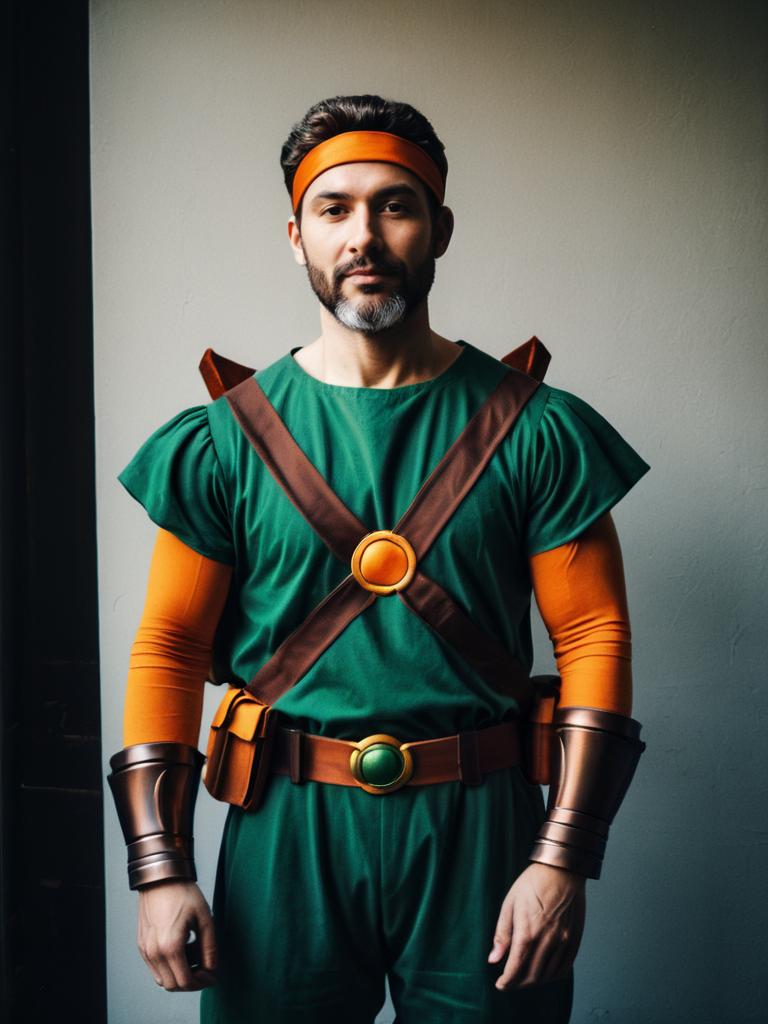 Man in Realistic Michelangelo Cosplay Costume from Teenage Mutant Ninja Turtles