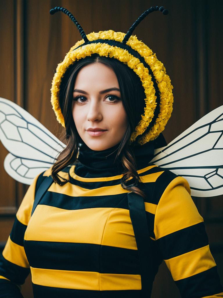 Woman in Bee Dance Costume Waist Up Cosplay Portrait Photorealistic