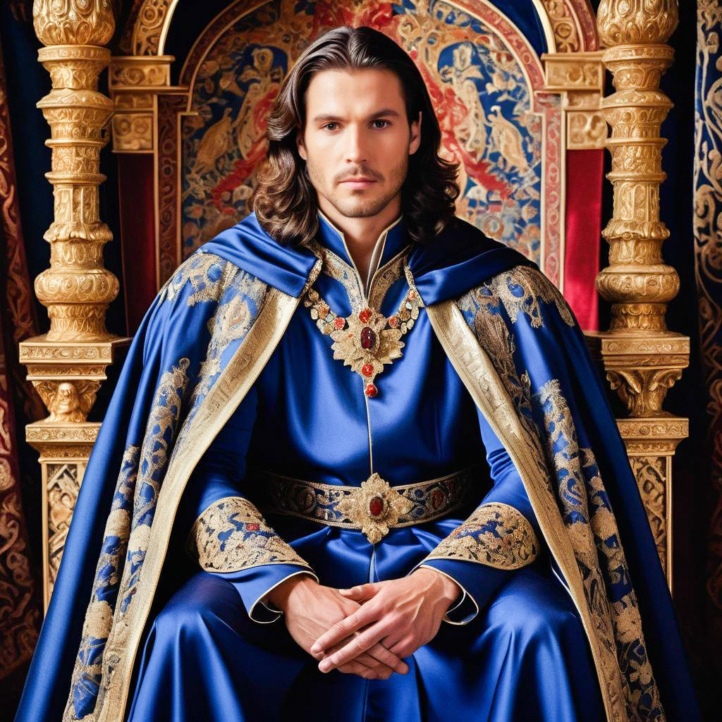 Regal Man on Ornate Throne in Blue Robe Regal Man on Ornate Throne in Blue Robe