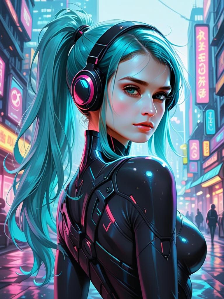 Futuristic Woman in Neon Cyberpunk City Futuristic Woman in Neon Cyberpunk City