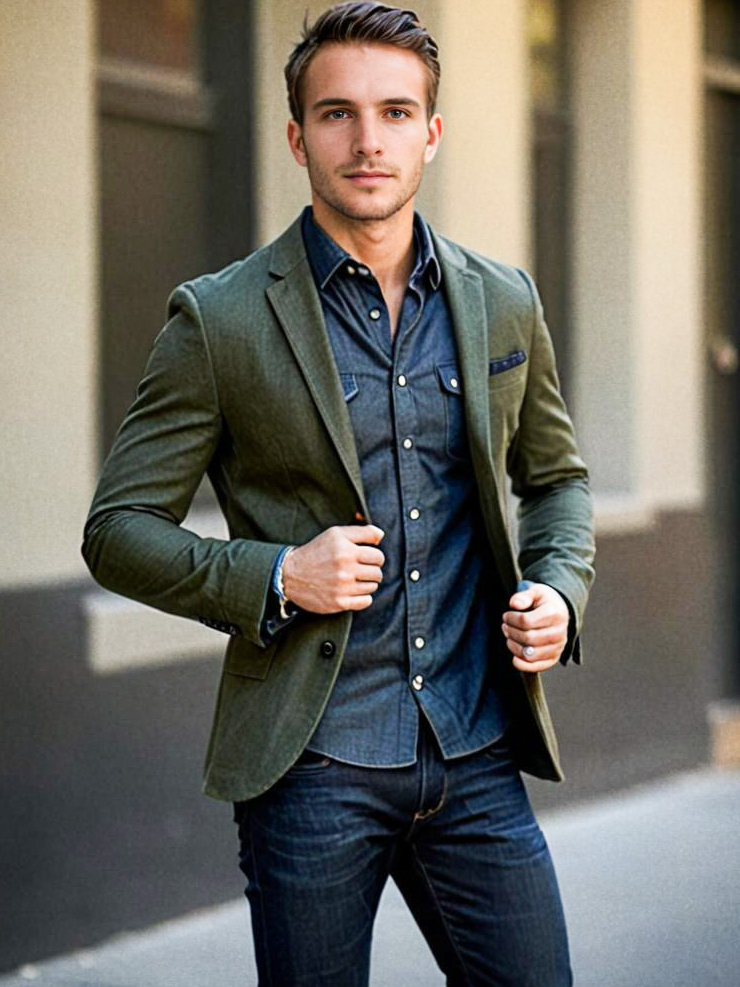 Stylish Young Man in Olive Green Blazer