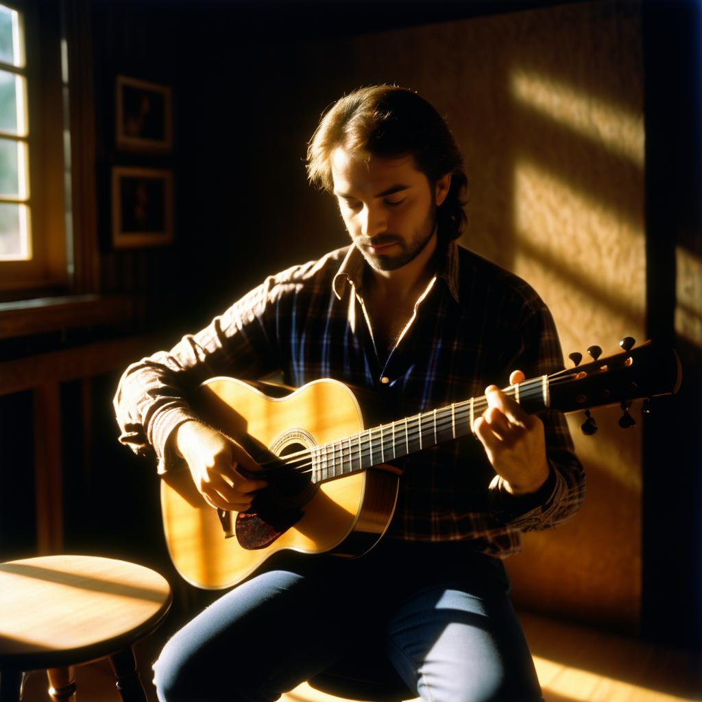 Man Strumming Acoustic Guitar in Natural Light