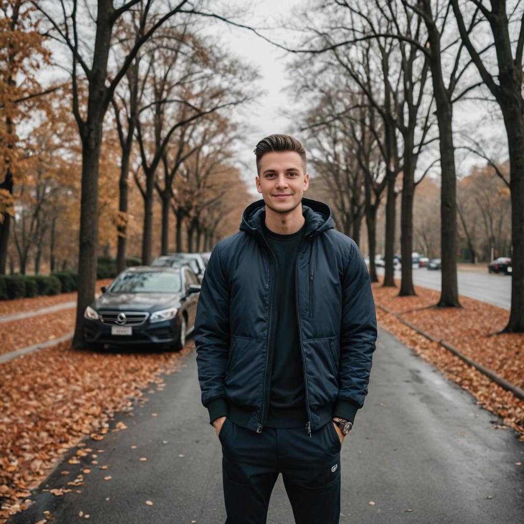 Confident Man in Autumn Street