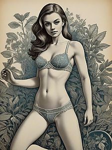 Woman in Lingerie Amidst Lush Foliage