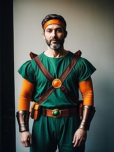 Man in Realistic Michelangelo Cosplay Costume from Teenage Mutant Ninja Turtles