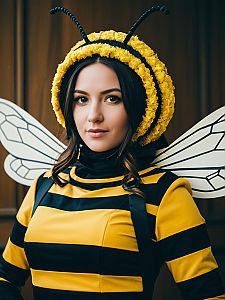 Woman in Bee Dance Costume Waist Up Cosplay Portrait Photorealistic