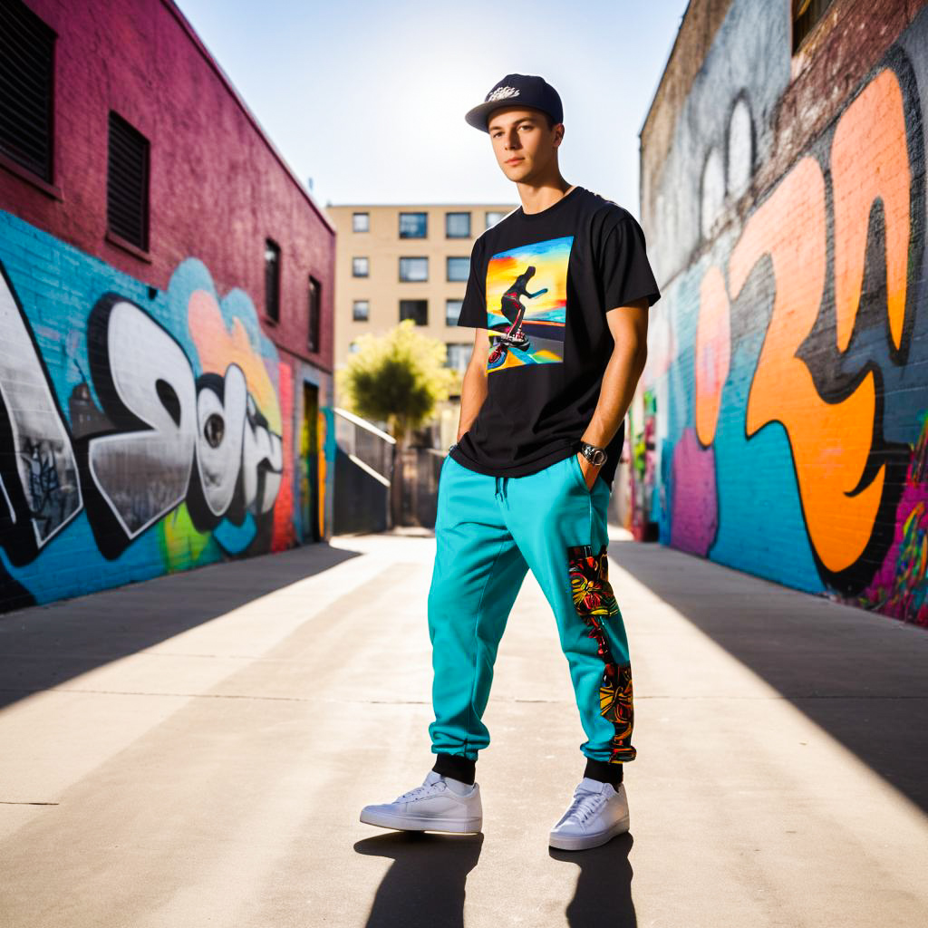 Confident Young Man in Stylish Streetwear Against Graffiti