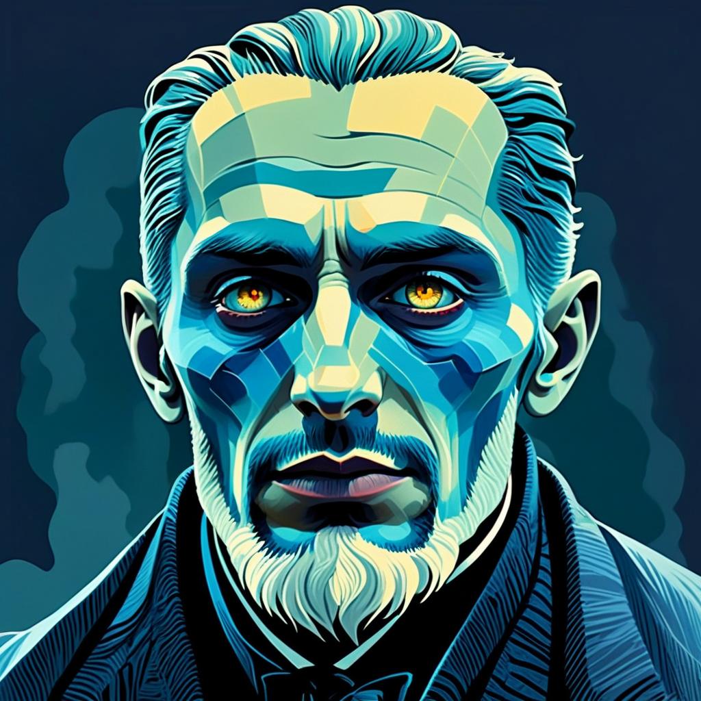Man with Golden Eyes and Blue Skin - Vector Art Portrait
