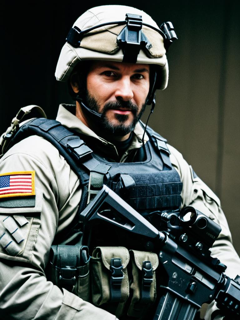 Man in Seal Team Six Raid Costume Tactical Portrait
