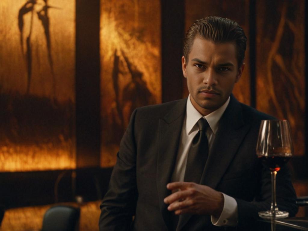 Confident Man in Black Suit in Opulent Setting