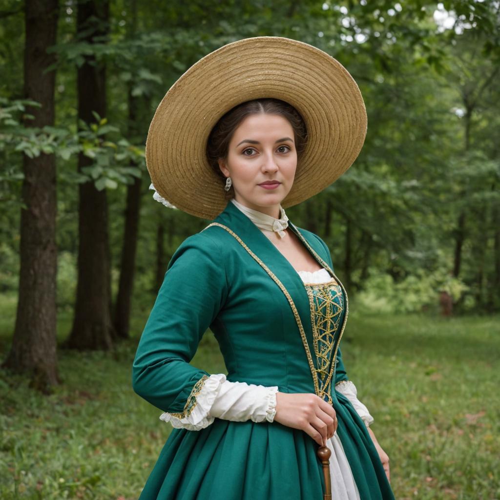 Elegant Historical Fashion Woman in Green Dress