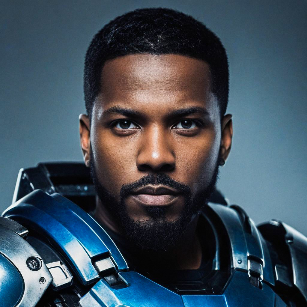 Confident Man in Futuristic Armor Confident Man in Futuristic Armor