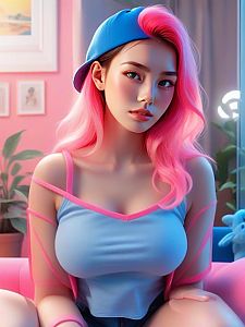 Young Woman with Pink Hair in Colorful Lighting