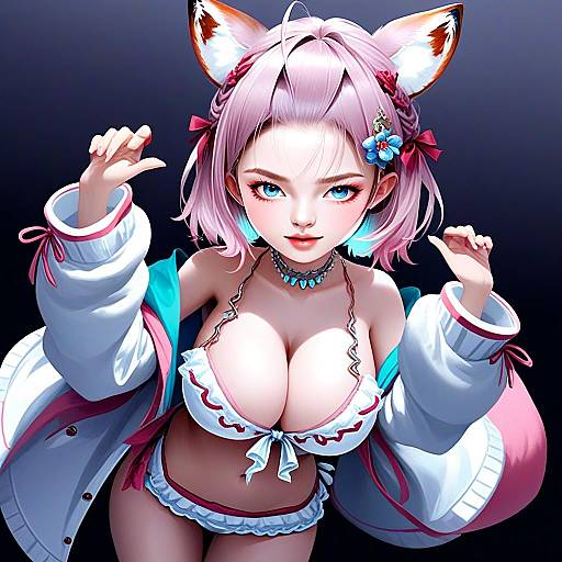 Hakui Koyori Summer Anime Illustration with Fox Ears and Playful Pose