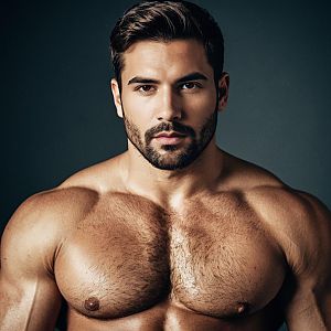 Muscular Man Portrait with Defined Chest and Beard