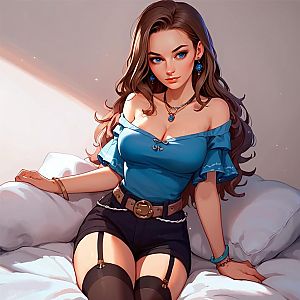 Confident Young Woman in Blue Top