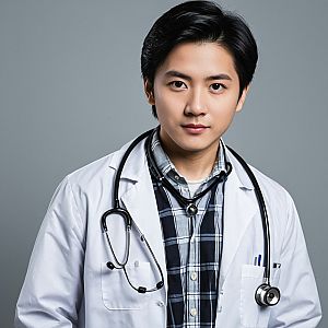 Young Doctor in Lab Coat with Stethoscope