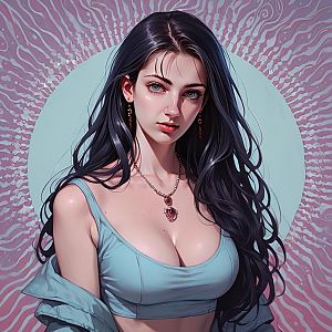Digital Portrait of a Young Woman in Blue