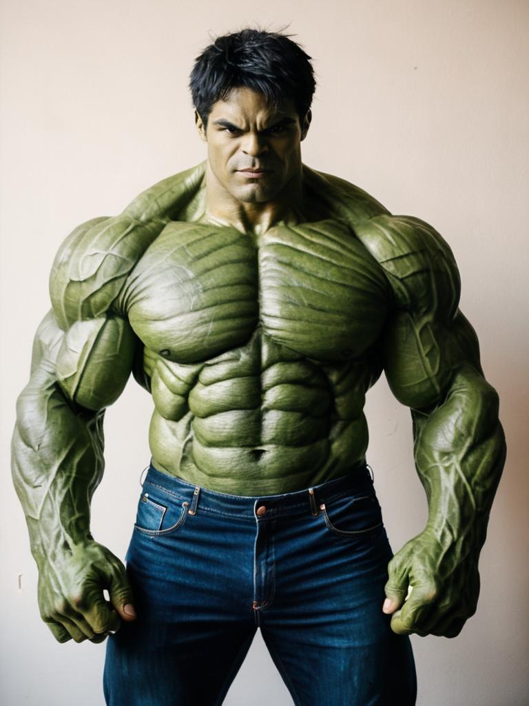 Realistic Hulk Costume Man Cosplay with Detailed Muscle Suit