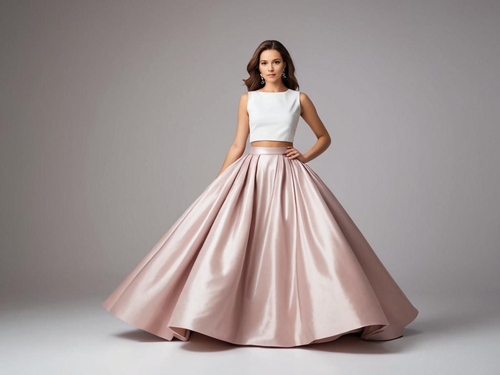 Elegant woman in white crop top and pink skirt