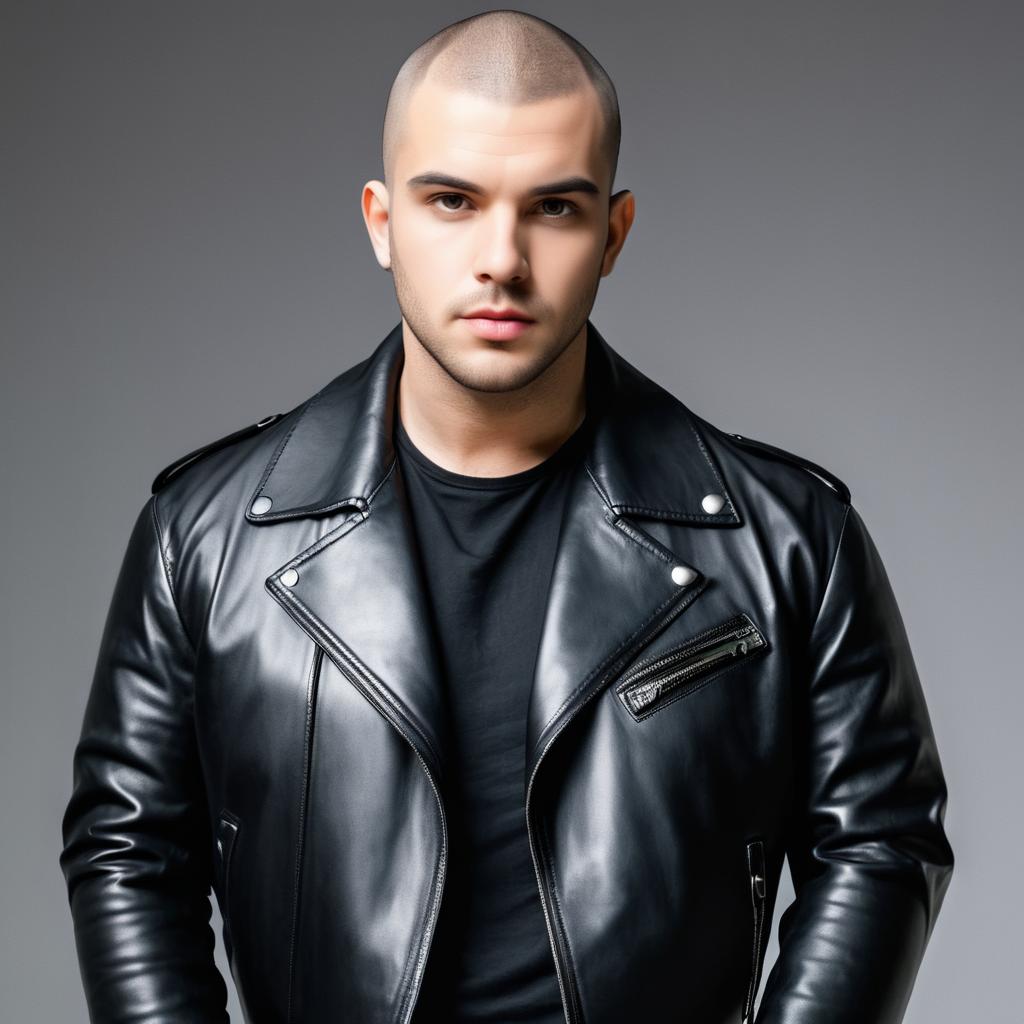 Young Man in Black Leather Jacket Portrait