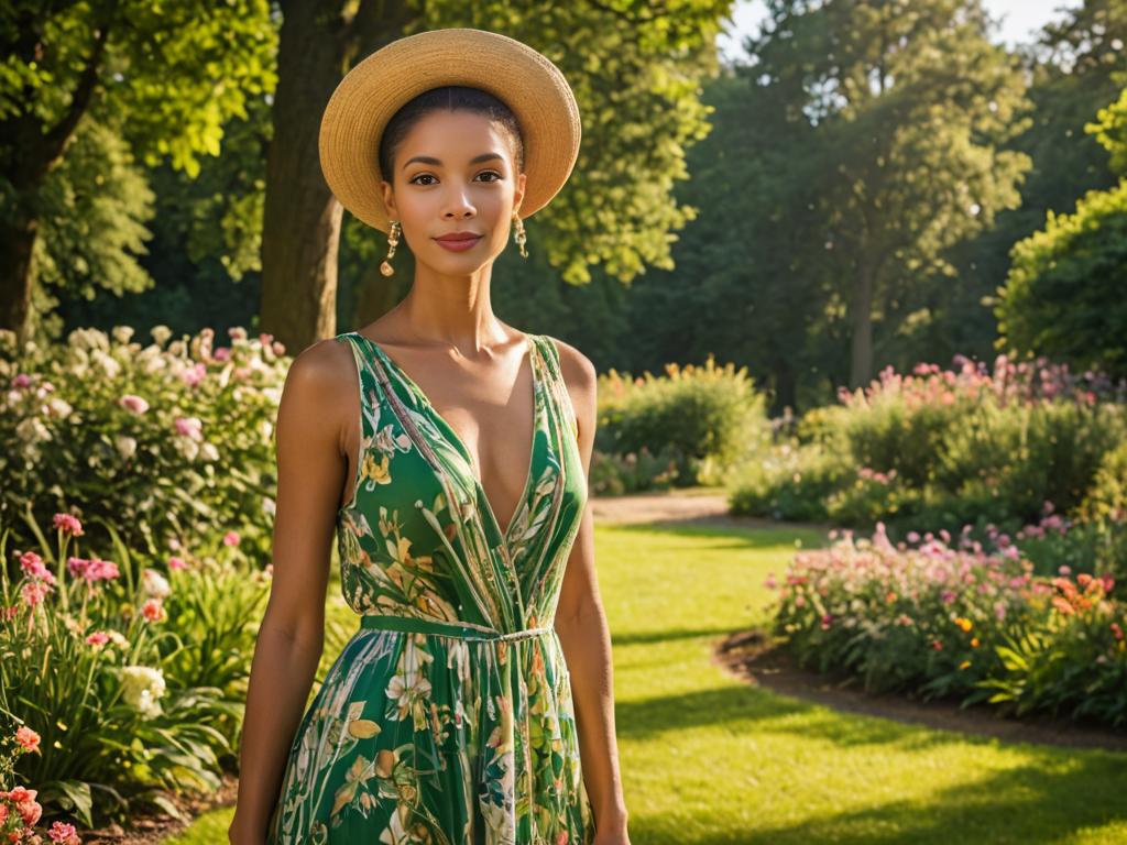 Nefertiti-Inspired Artistic Portrait in Lush Garden