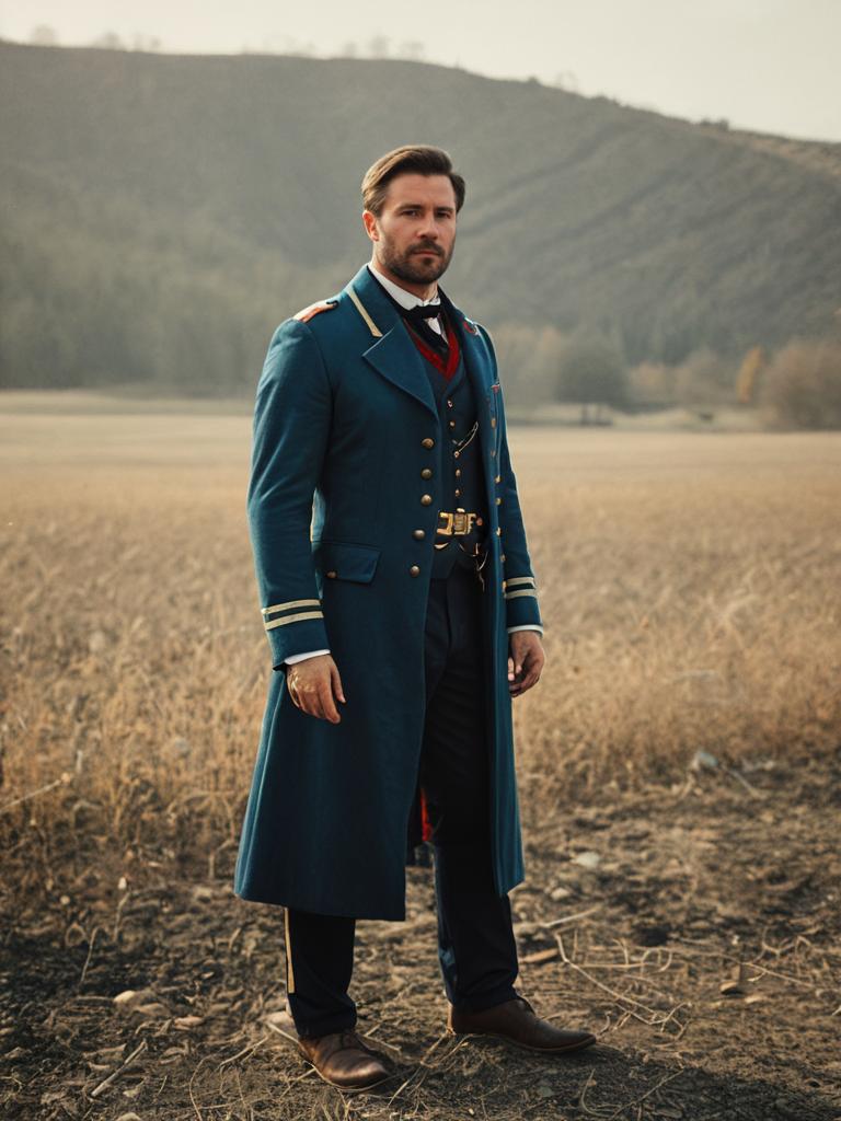 Man in Grant Military Costume Photorealistic Outdoor Battlefield Portrait