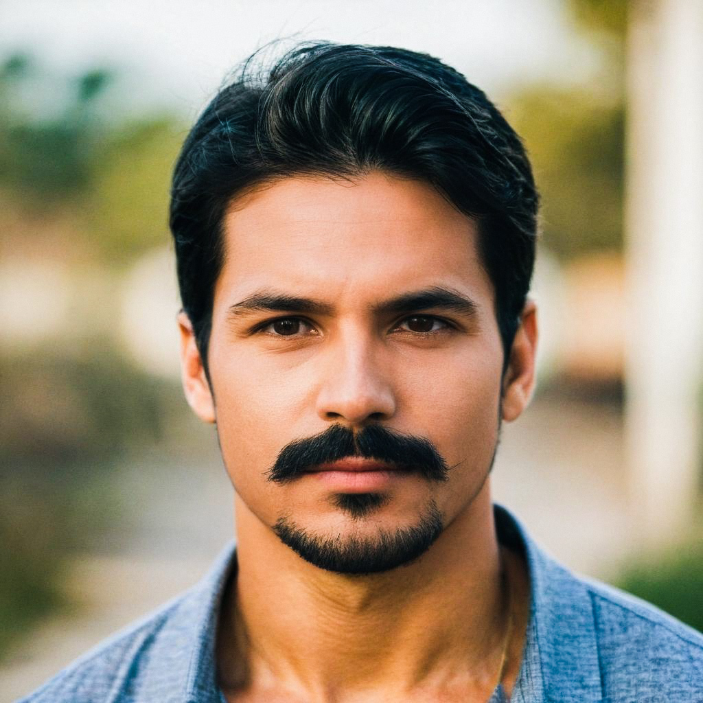 Close-up Portrait of a Confident Man with Mustache