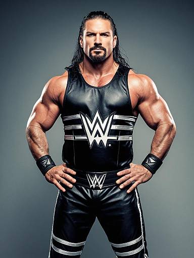 Photorealistic WWE Fighter Man in Detailed Black Leather Costume Studio Portrait
