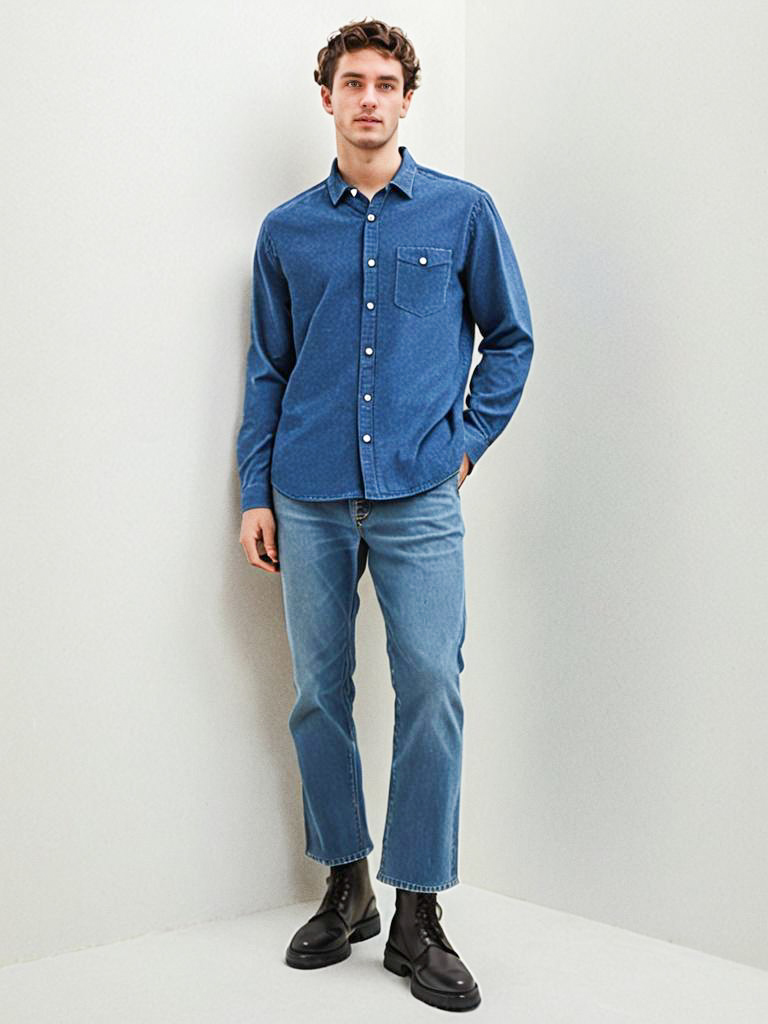 Stylish Man in Denim Shirt and Jeans