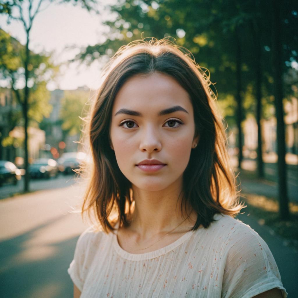 Young woman with natural makeup in golden hour